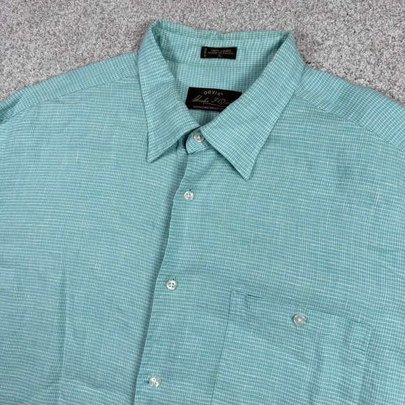 Orvis Signature Collection Blue 100% Linen Button Down Shirt Short Sleeve XL - Picture 2 of 6